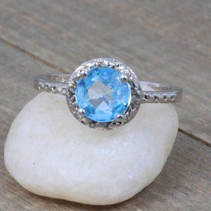 925 Sterling Silver 1.56ct Swiss Blue Topaz Ring Size 7 - 7 1/4